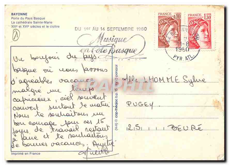 CPM Bayonne Porte du Pays Basque La cathedrale Sainte Marie et le Cloitre  — Verso