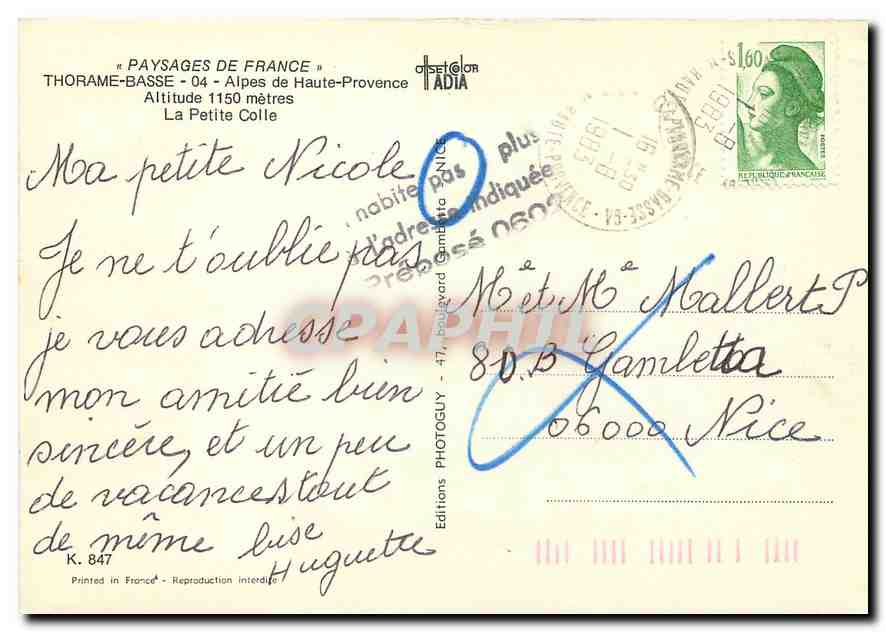 CPM Paysages de France Thorame Basse Alpes de Haute Provence La Petite Colle  — Verso