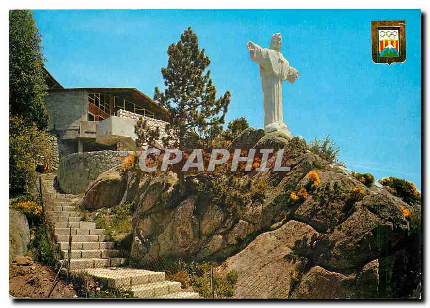 CPM Font Romeu Pyrenees Orientales Cite Preclympique Eglise et Statue du Christ Rei 
