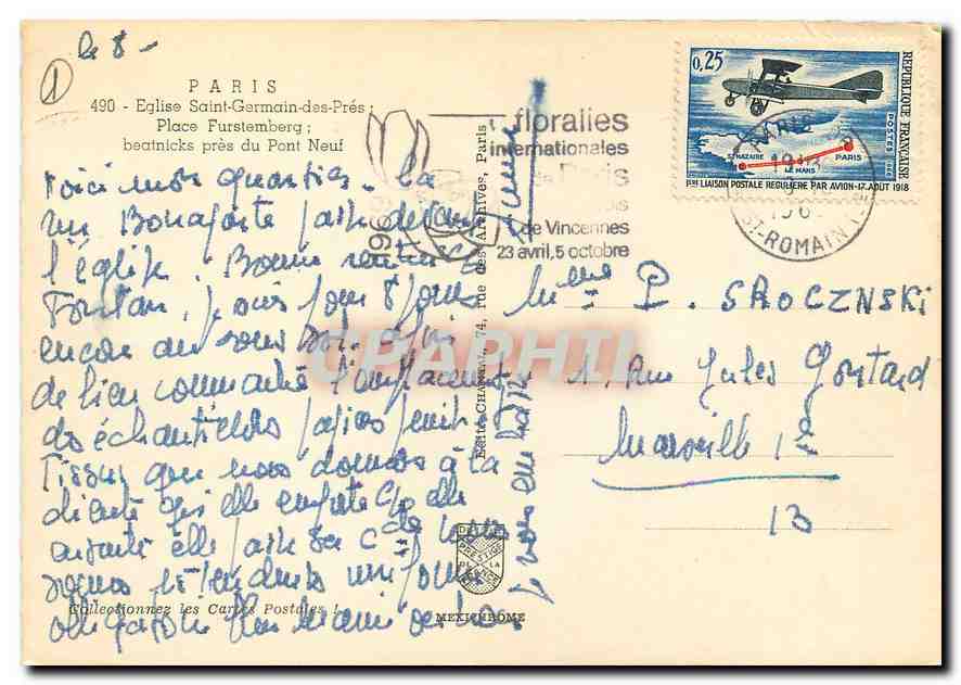 CPM Paris Eglise Saint Germain des Pres Place Furstemberg beatnicks pres du Pont Neuf — Verso
