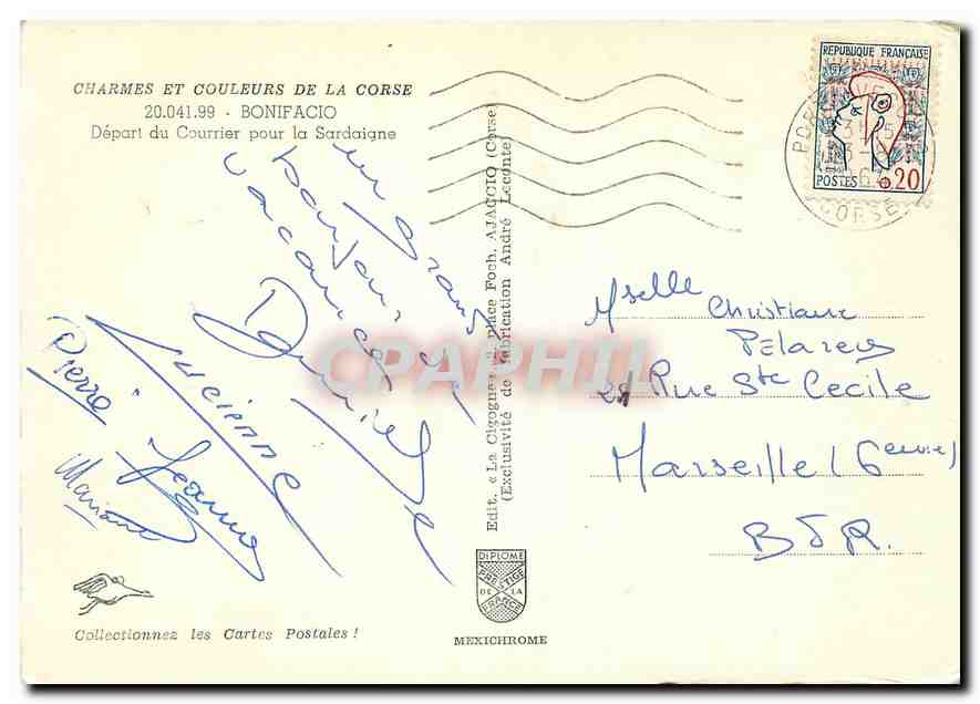 CPM Charmes et Couleurs de la Corse Bonifacio Depart du Courrier pour la Sardaigne Bateau — Rückseite