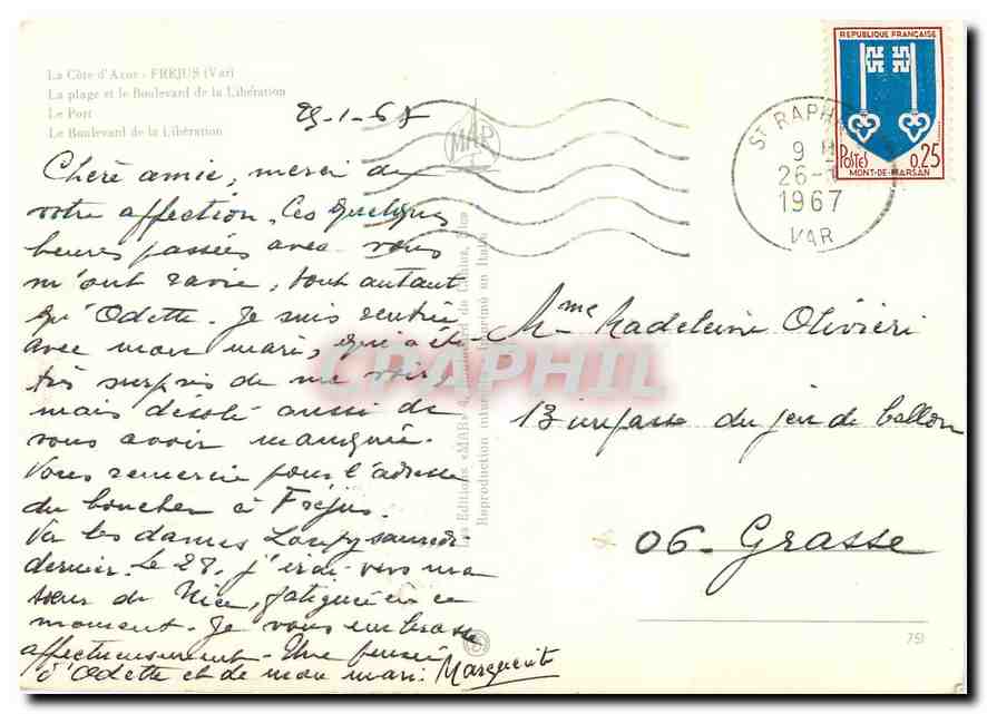 CPM La Cote d'Azur Frejus Var La plage et le Boulevard de la Liberation Le Port  — Rückseite