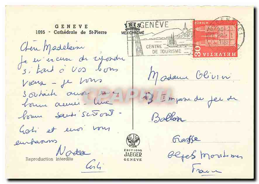 CPM Geneve Cathedrale de St Pierre  — Verso