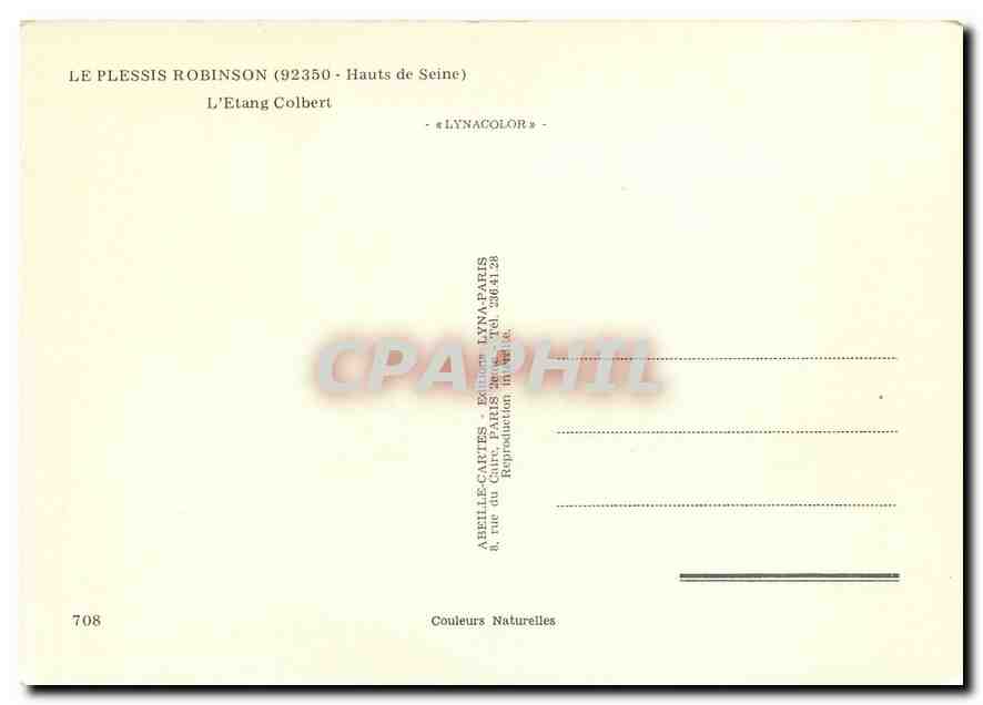 CPM Le Plessis Robinson Hauts de Seine L'Etang Colbert  — Rückseite
