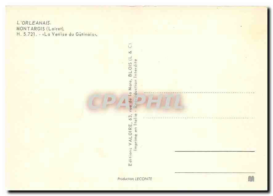 CPM L'Orleanais Montargis Loiret La Venise du Gatinais  — Rückseite
