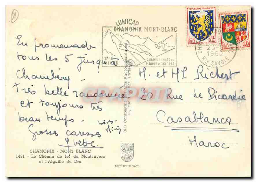 Chamonix - Mont Blanc — Le Chemin de fer du Montenvers et l'Aiguille du Dru — éditeur IRIS — Rückseite