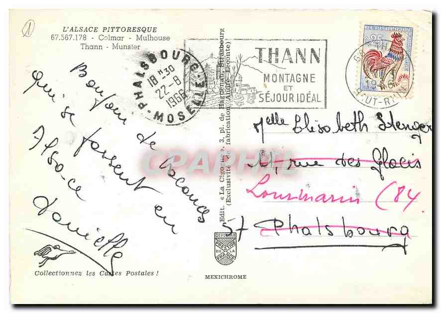 CPM L'Alsace Pittoresque Colmar Mulhouse Thann Munster  — Back