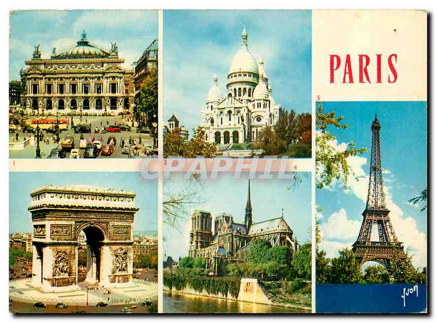 CPM Couleurs el Lumiere de France L'Opera Basilique du Sacre Coeur l'Arc de Triomphe Notre Dame La T