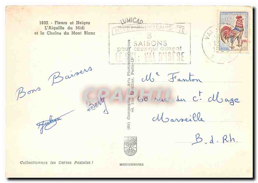 CPM Fleurs et Neiges l'Aiguille du Midi et la Chaine du Mont Blanc  — Verso