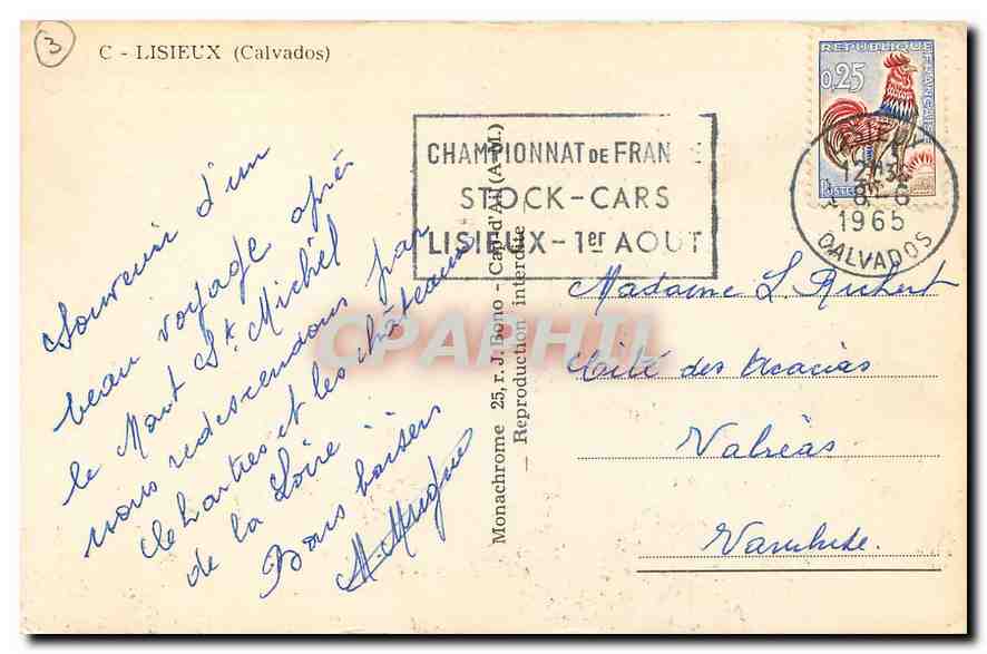 CPM Lisieux Calvados  — Verso
