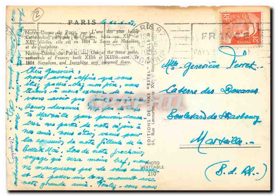 CPM Paris Notre Dame de Paris  — Rückseite