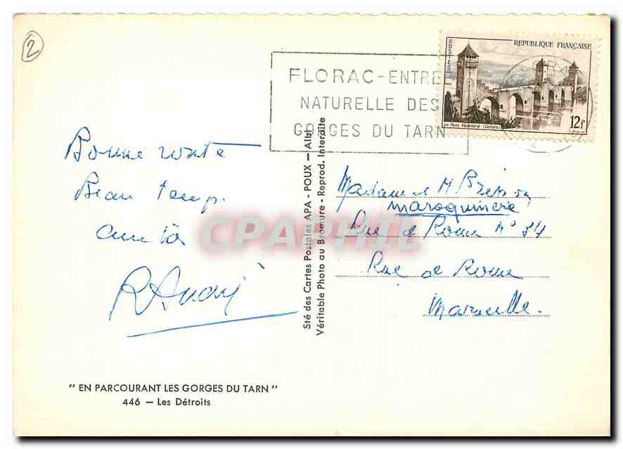 CPM En Parcourant les Gorges du Tarn Les Detroits  — Rückseite