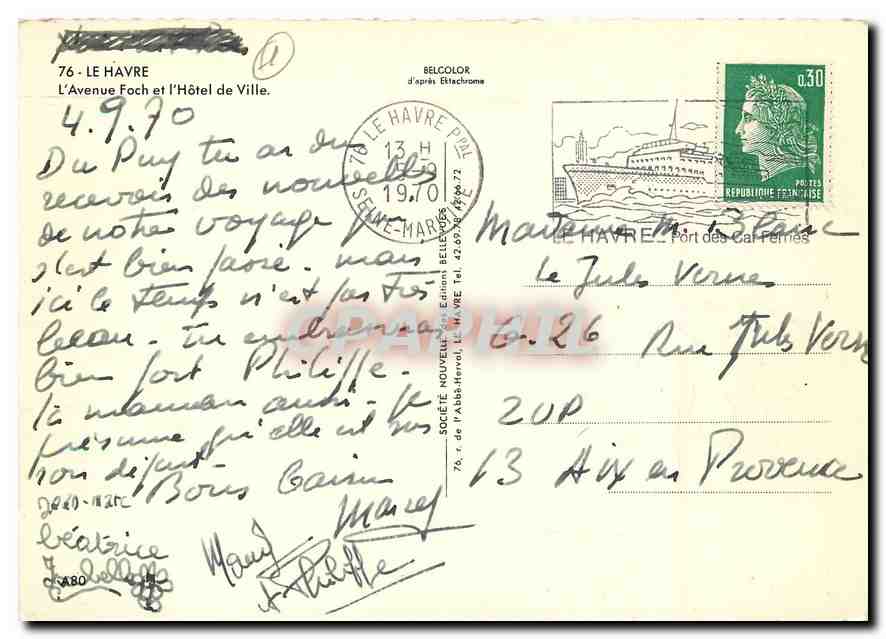 CPM Le Havre l'Avenue Foch et l'Hotel de Ville  — Verso