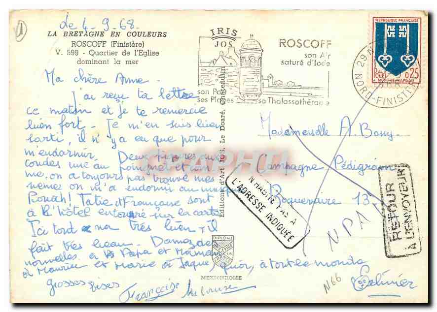 CPM La Bretagne en Couleurs Roscoff Finistere Quartier de l'Eglise dominant la mer  — Rückseite
