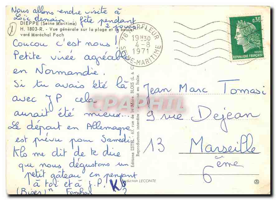 CPM Dieppe Seine Maritime Vue generale sur la plage et le baute vard Marechal Foch  — Verso