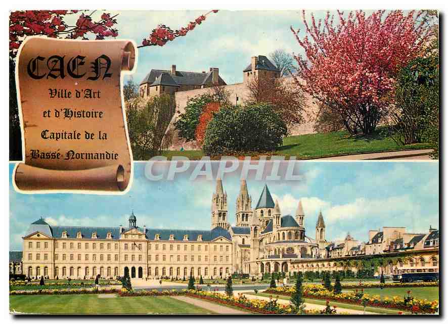 CPM Caen Calvados Les remparts du chateau l'abbaye aux Hommes actuellement hotel de ville 