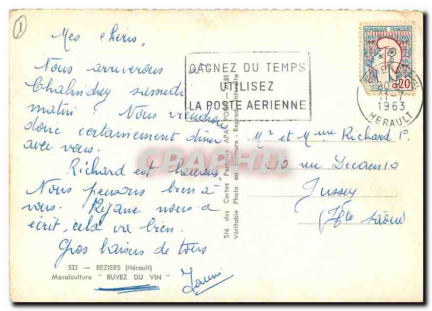 CPM Beziers Herault Mosaiculture Buvez du Vin  — Back