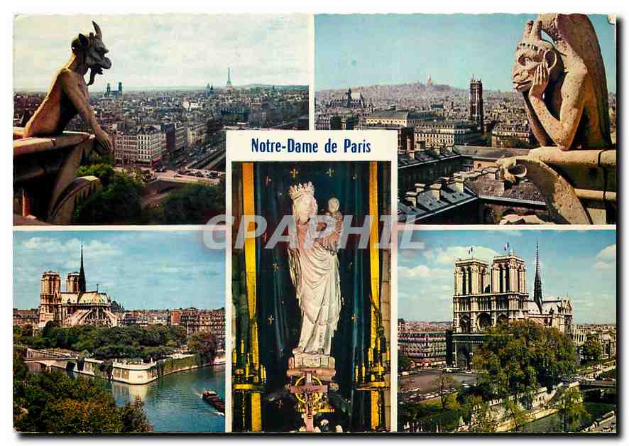 CPM Paris Le Diable Le Penseur Notre Dame et la Seine Statue de Notre Dame Notre Dame et la Seine 