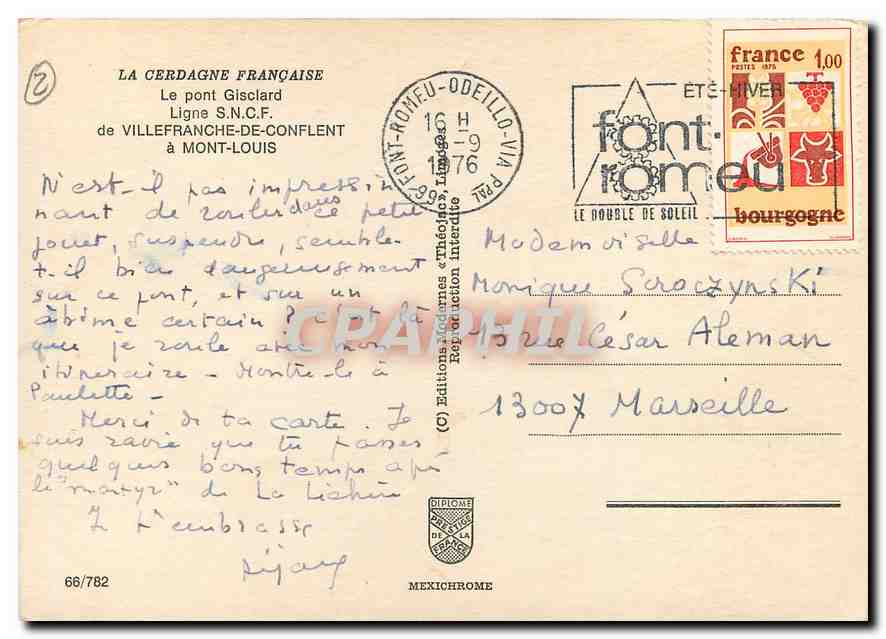 CPM La Cerdagne Francaise Le pont Gisclard Ligne de Villefranche de Conflent a Mont Louis  — Rückseite