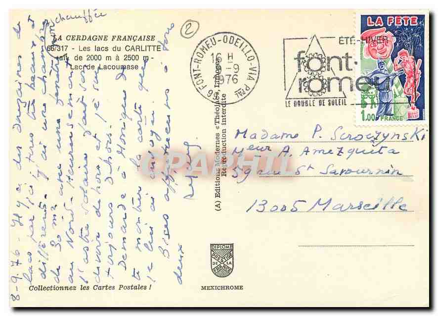 CPM La Cerdagne Francaise Les lacs du Carlitte Lac de Lacoumase  — Rückseite