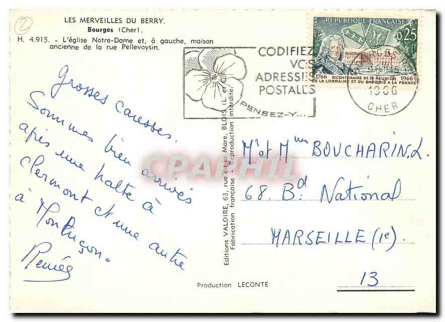 CPM Les Merveilles du Berry Bourges Cher l'Eglise Notre Dame et a gauche maison ancienne de la rue P — Rückseite