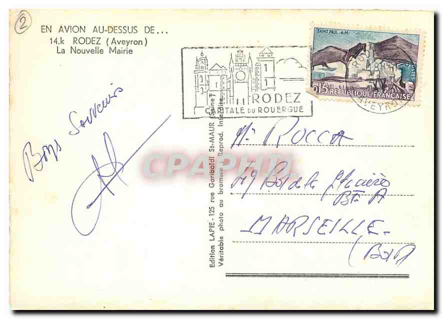 CPM En Avion au dessus de Rodez Aveyron La Nouvelle Mairie  — Rückseite