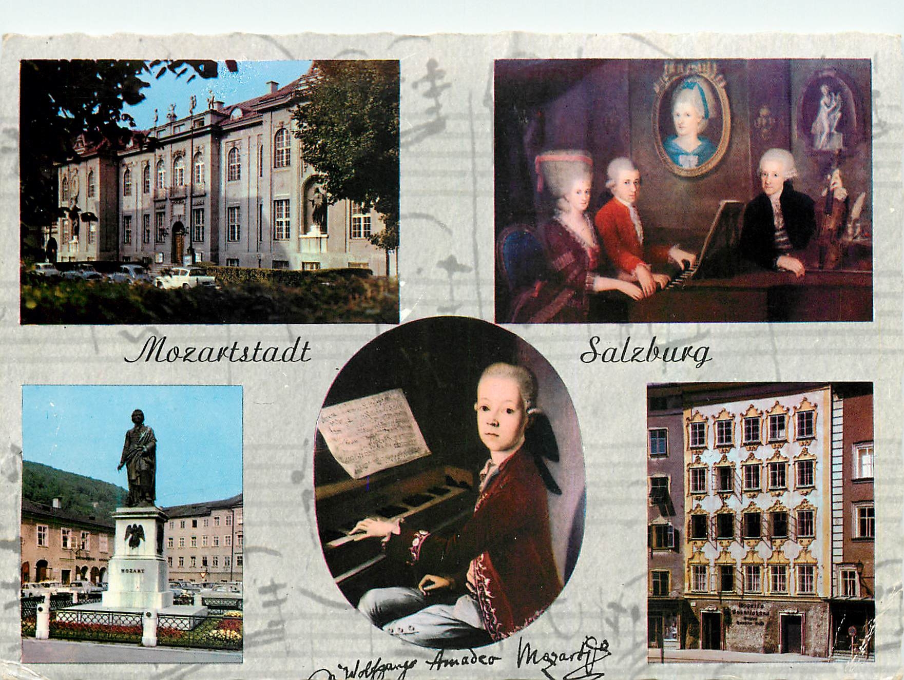 CPM Mozartstadt Salzburg Mozarteum Famile Mozart Denkmal La Ville de Mozart La statue de Mozart la m