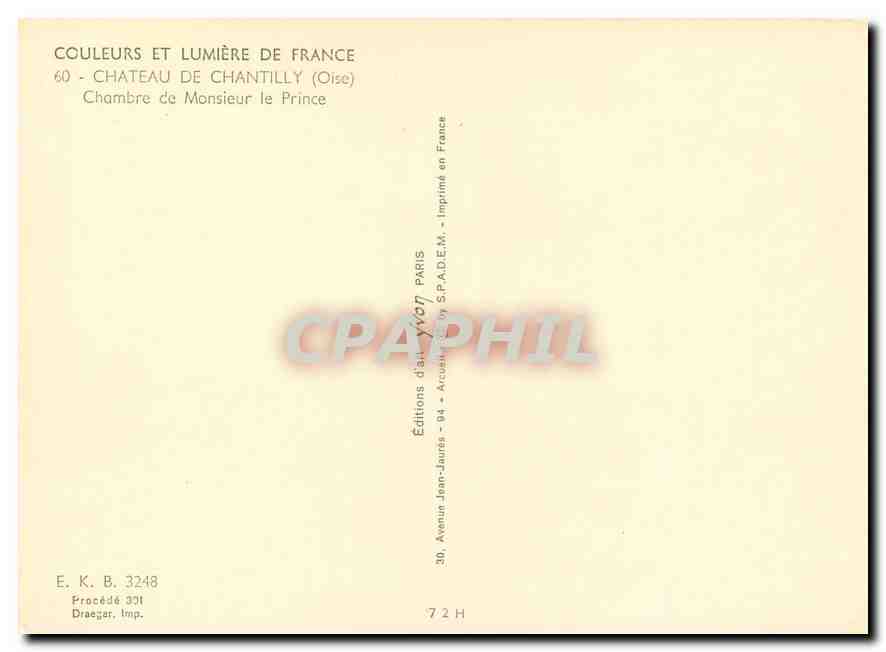 CPM Couleurs et Lumiere de France Chateau de Chantilly Oise Chambre de Monsieur le Prince  — Rückseite