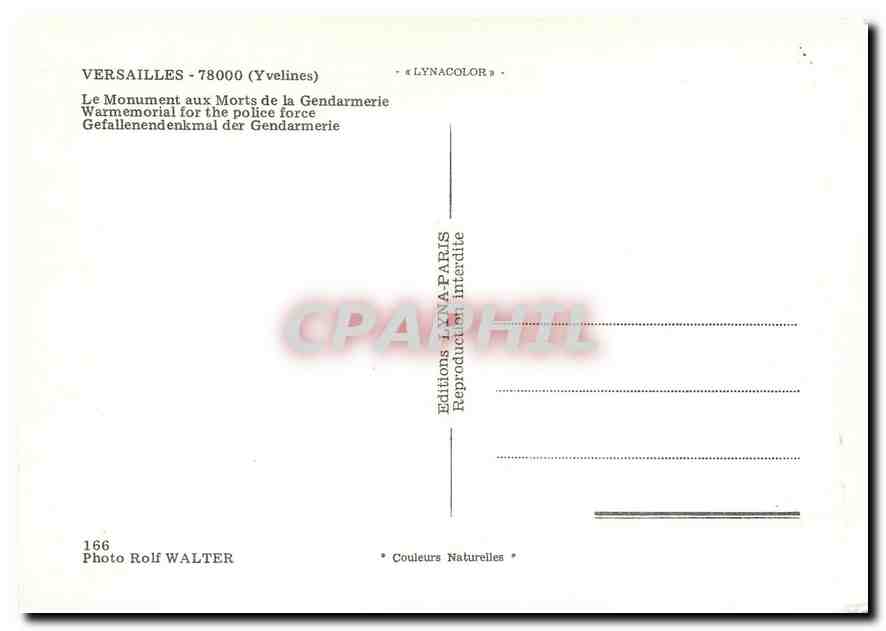 CPM Versailles Yvelines Le Monument aux Morts de la Gendarmerie  — Verso
