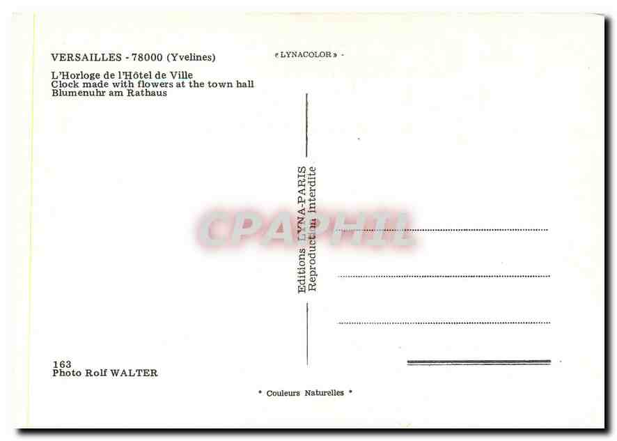 CPM Versailles Yvelines l'Horloge de l'Hotel de Ville  — Verso