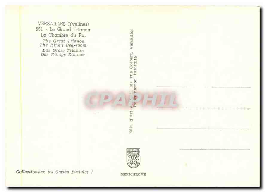 Versailles (Yvelines) — La Chambre du Roi — Édition Diplôme de la Mexichrome — Rückseite