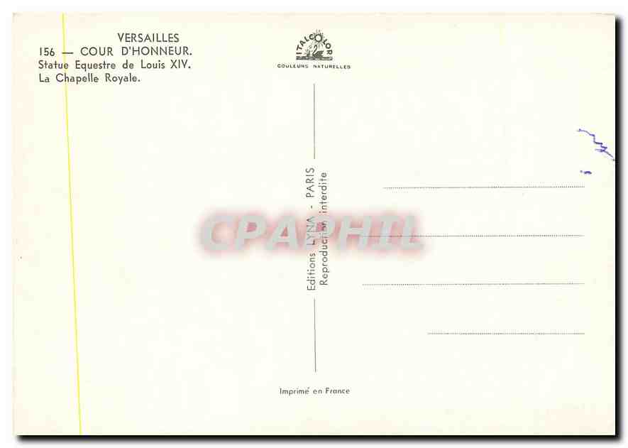 Versailles — Cour d'Honneur, Statue Équestre de Louis XIV — Éditions LYNNA — Verso