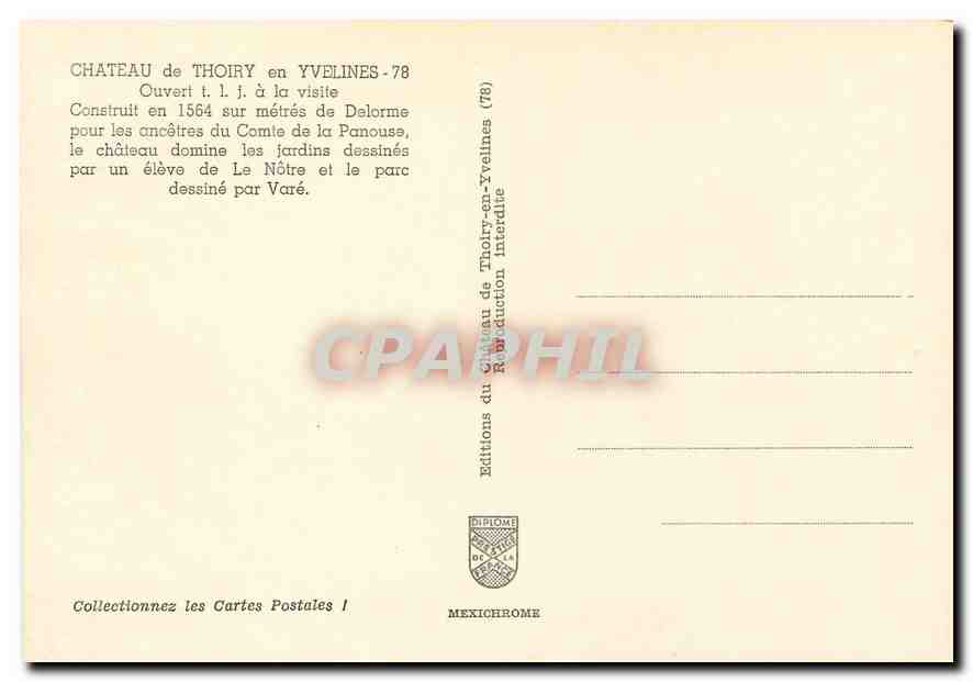 CPM Chateau de Thoiry en Yvelines Ouvert a la visite  — Back