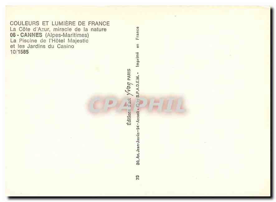 CPM Couleurs et Lumiere de France La Cote d'Azur miracle de la nature Cannes Alpes Maritimes La Psci — Verso