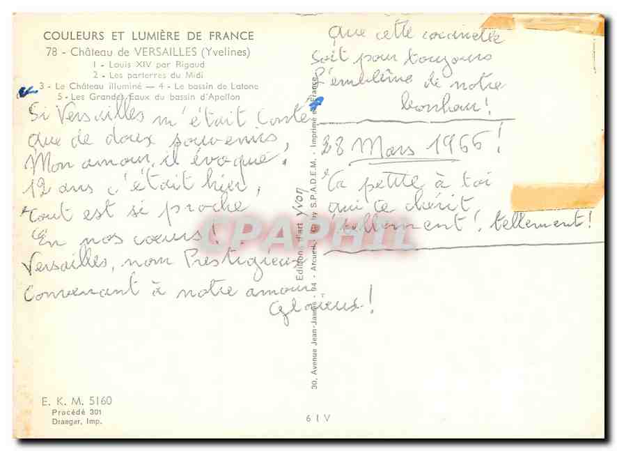 CPM Couleurs et Lumiere de France Chateau de Versailles Yvelines Louis XIV Les parterres du Midi Le  — Verso