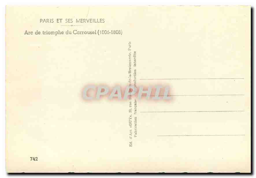 CPM Paris et ses Merveilles Arc de triomphe du Carrousel  — Rückseite