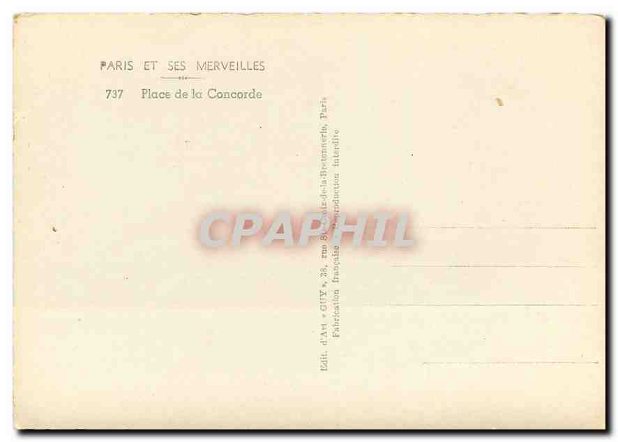 CPM Paris et ses Merveilles Place de la Concorde  — Rückseite