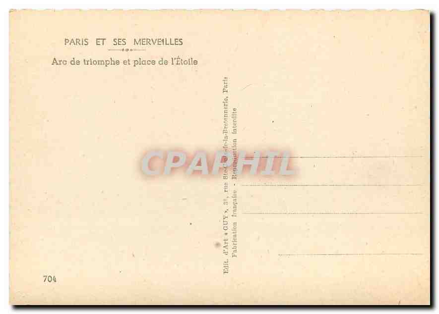 CPM Paris et ses Merveilles Arc de Triomphe et place de l'Etoile  — Rückseite