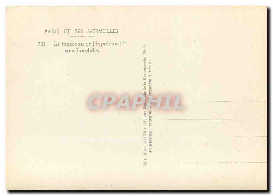CPM Paris et ses Merveilles Le tombeau de Napoleon I aux Invalides  — Verso