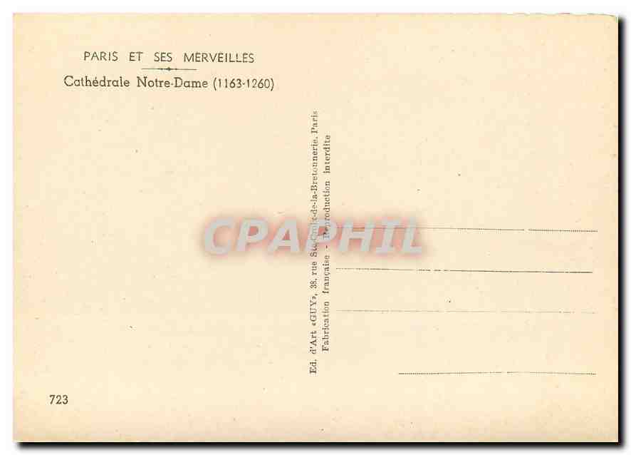 CPM Paris et ses Merveilles Cathedrale Notre Dame  — Verso