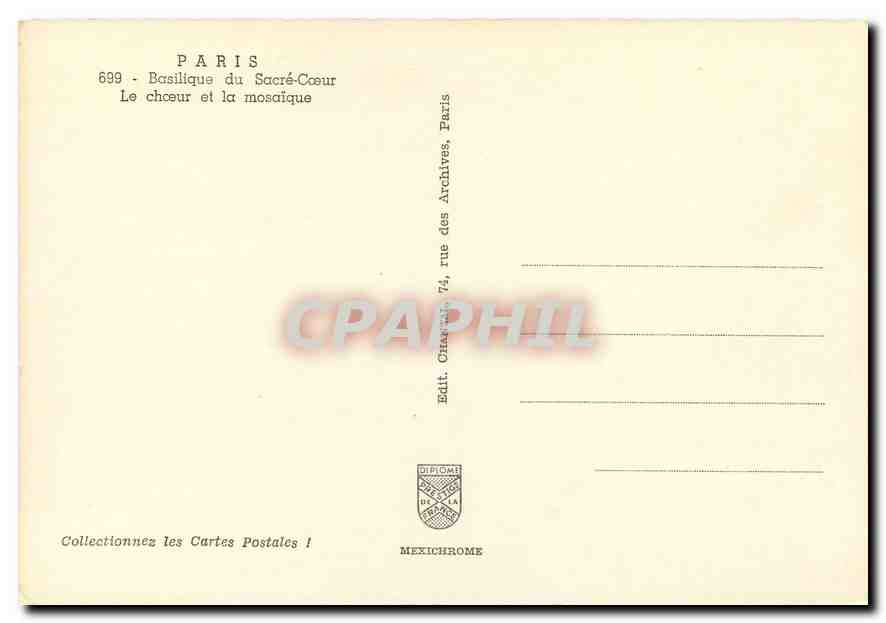 CPM Paris et ses Merveilles Basilique du Sacre Coeur Le choeur et la mosaique  — Rückseite
