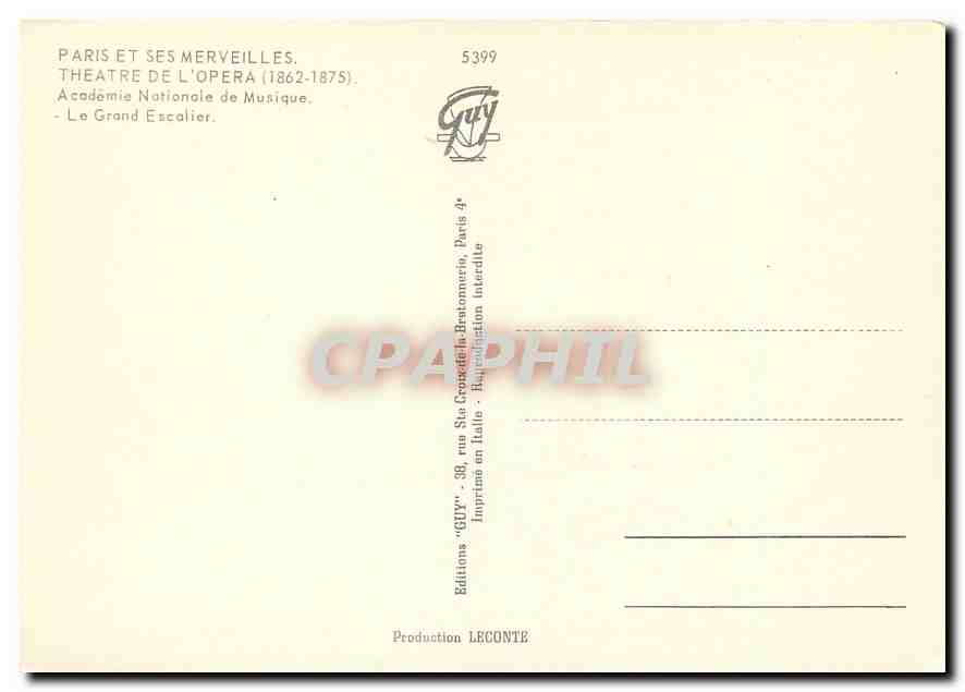 CPM Paris et ses Merveilles Theatre de l'Opera Le Grand Escalier  — Verso