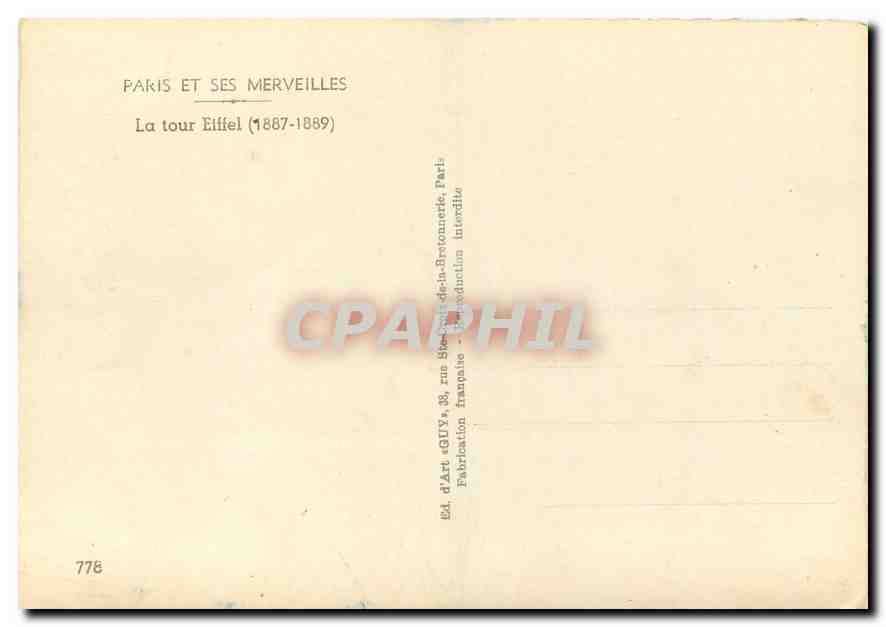 CPM Paris et ses Merveilles La tour Eiffel  — Rückseite