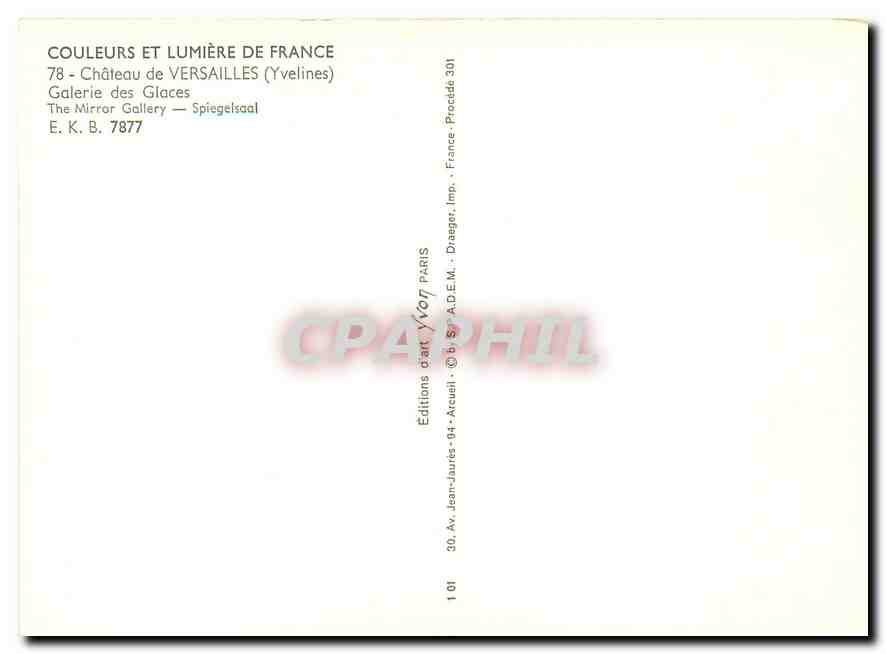 CPM Couleurs et Lumiere de France Chateau de Versailles Yvelines Galerie des Glaces  — Rückseite