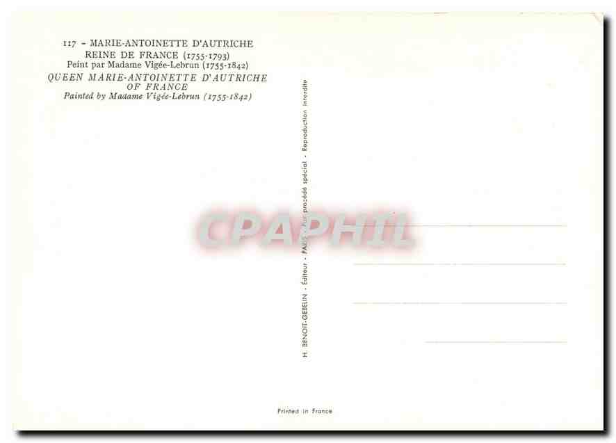 CPM Marie Antoinette d'Autriche Reine de France  — Rückseite