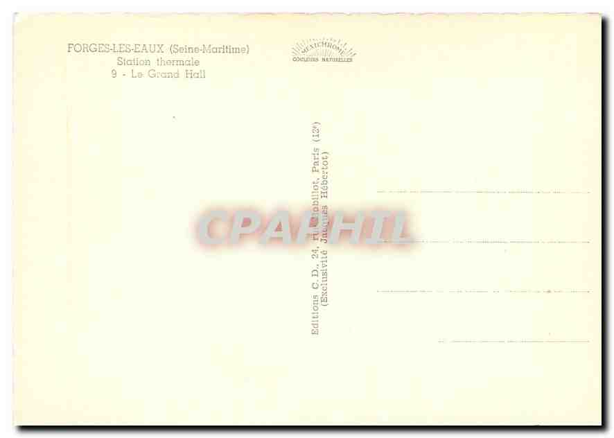 CPM Forges les eaux Seine Maritime Staton thermale Le Grand Hall  — Rückseite