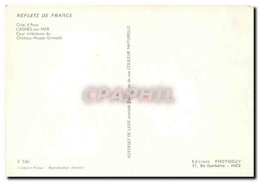 CPM Reflets de France Cote d'Azur Cagnes sur Mer  — Verso