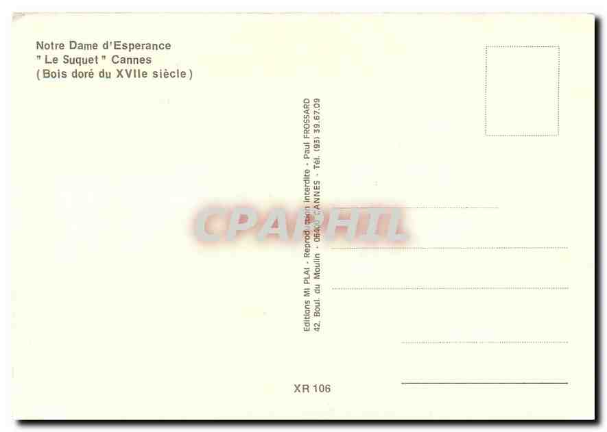 CPM Notre Dame d'Esperance Le Suquet Cannes Bois dore  — Rückseite