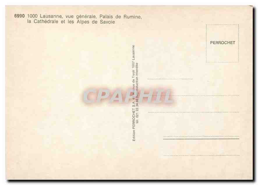 CPM Lausanne vue generale Palais de Rumine la Cathedrale et les Alpes de Savoie  — Rückseite