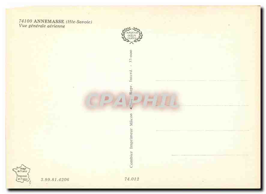 Annemasse — Vue générale aérienne — Imprimeur Combier, Mâcon — Rückseite
